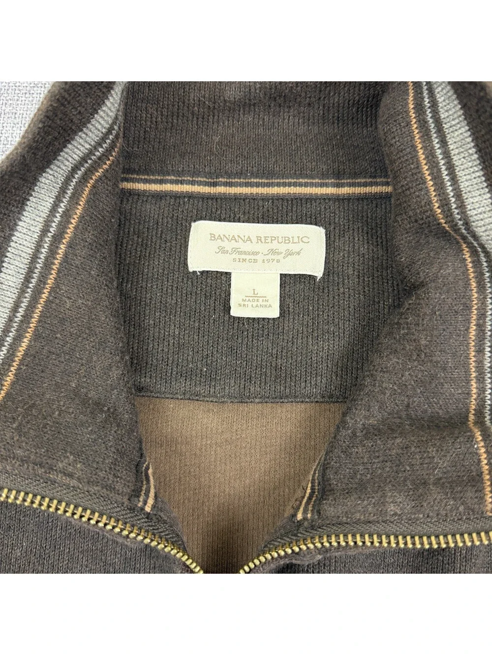 Banana Republic Mens L Brown Full Zip Sweater Track Jacket 100% Cotton